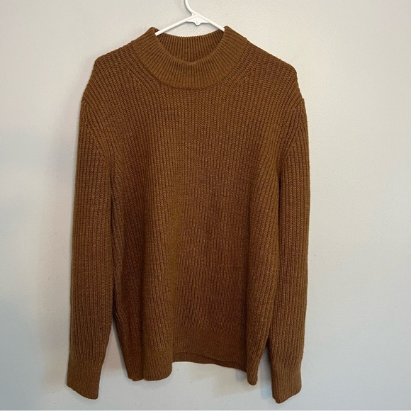 Gap Womens Wool Alpaca Blend Cable Knit Sweater Brown Sz L Mock Neck Oversized - Picture 1 of 11
